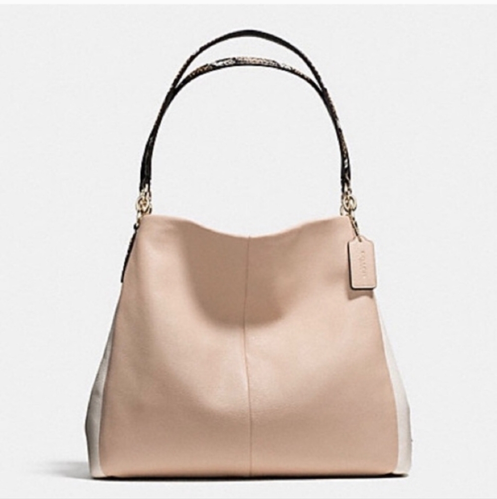 Coach Leather Phoebe Beige and White Hobo Bag - Picture 2 of 16